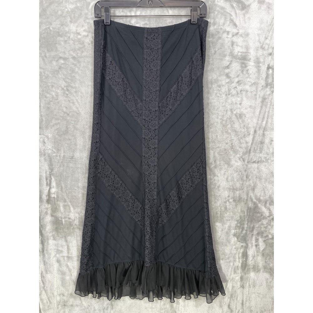 Vtg 90s Y2K Express Black Lace Maxi Skirt Size S Whimsigoth Witchy Ruffle Hem